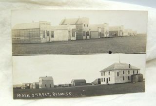 1909 Bison South Dakota Main Street Rppc Small Prairie Town