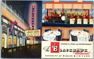 Chicago Il Postcard Blackhawk Restaurant Chuck Foster On Marquee Linen 1940s
