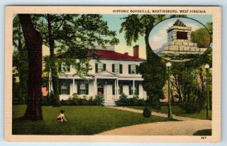 Vintage Linen Postcard Historic Boydville Martinsburg West Virginia Wv