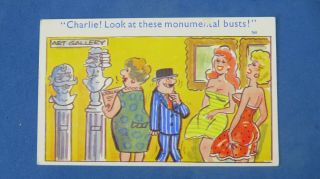 Risque Comic Postcard 1960s Big Boobs Art Gallery Monumental Bust Theme