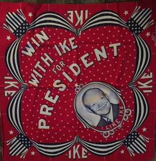 1952 Presidential Campaign “win With Ike For President” Bandanna