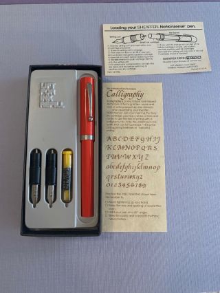 Vtg Sheaffer Fountain Pen Calligraphy Set With 3 Italic Nibs Nononsense