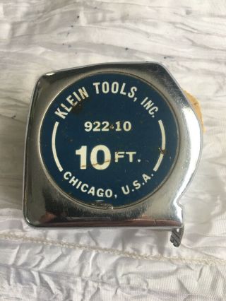 Vintage Klein Tools Inc 922 - 10’ Tape Measure Chicago,  Usa