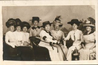 Antique 1910 Rppc Postcard Coney Island Ny Women In Car Great Hats