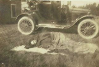 1924 North Windham Maine Antique Car Woman Traveler Sleeping On Ground Photo