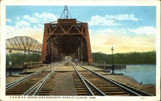 C&nwrr Bridge Over Mississippi River At Clinton Iowa Ia 1920s
