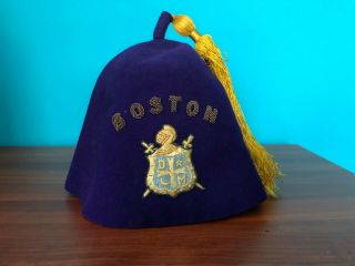 Vintage Masonic Shriners Fez Hat Freemason " Boston " W/tassels And Bag