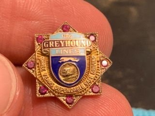 The Greyhound Lines 3 Years Dependable Safe Driving Service Award Pin.