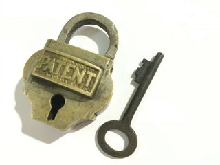 01 Old Antique Solid Brass Padlock Lock With Key Small Or Miniature