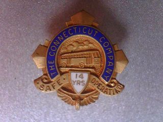 Vintage The Connecticut Bus Company 14 Years Safety Award Screw Back Pin