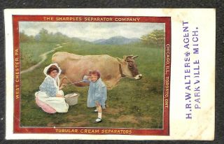 Sharples Cream Separator Illinois Parkville Michigan Cow Advertising Postcard