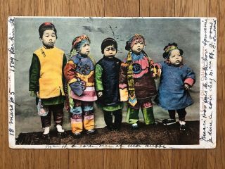 China Old Postcard A Group Of Chinese Children Chinatown To France 1905