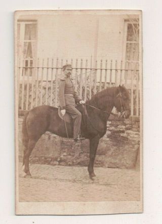 Vintage Cdv German Soldier Cavalry On Horse Military Uniform Jos.  Tiator Photo