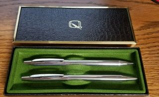 Vintage Quill Silver Mechanical Pencil & Ball Point Pen Set Gift Box
