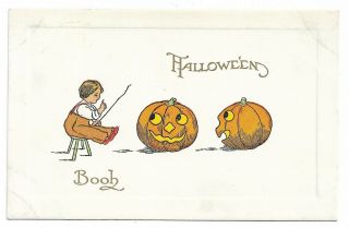 Antique Halloween Postcard Boy And Jack O Lanterns Hallowe 