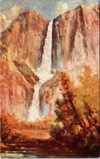 Vintage Postcard California Art Card Yosemite Falls From Painting By Thomas Hill