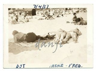 Low Angle Vu Of Atlantic City Beach People W Feet,  Butt In The Camera 1937 Photo