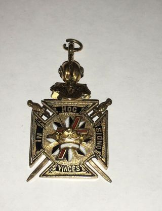 Antique Masonic Knights Templar Gold Filled & Enamel 1 4/5” Hinged Watch Fob