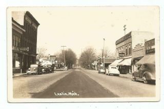 Leslie,  Mi Michigan Old Rppc Postcard,  Street Scene,  Standard Gas Station