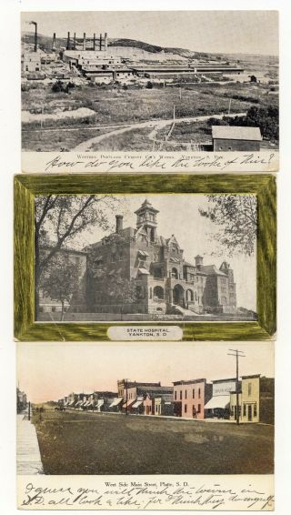 Yankton & Platte South Dakota Postcards Three Cards Dated 1908