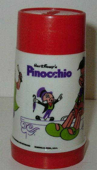 Pinocchio 1971 Walt Disney Productions Plastic Lunch Box - Thermos