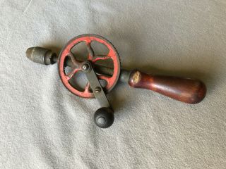 Antique Drill Bit Holder Wooden Handle Spinning Gear Widget