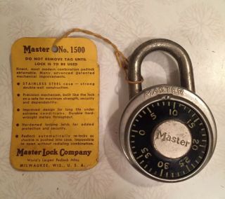 Vintage Master Lock No.  1500 Combination Padlock With Combination Made In Usa