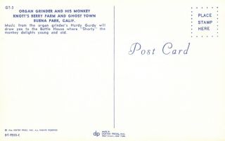 Knott ' s Berry Farm,  CA,  Organ Grinder & Monkey,  1964 Chrome Postcard g6311 2