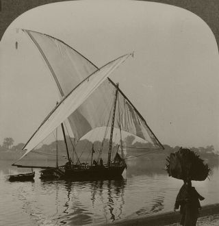 Keystone Stereoview A Felucca Boat On The Nile,  Egypt Rare Boats Set 1930 