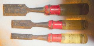 Vintage Set Of 3 Stanley Handyman H1252 Woodworking Chisels Usa Tools,  1/2,  3/4,  1 "