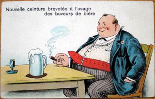 1910 Postcard: Fat Man At Table,  Smoking Cigar & Drinking Beer