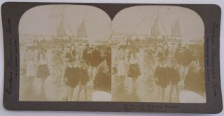 Stereoview Card Photos In The Surf Blackpool England Sailboats Real Photo