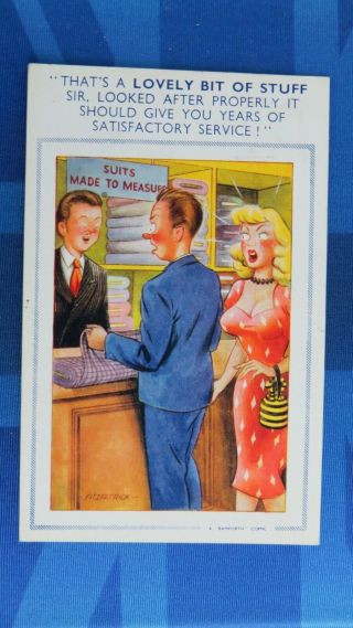 Risque Bamforth Comic Postcard 1956 Big Boobs Blonde Made To Measure Suit Tailor