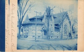 Cyanotype Postcard 1906 St Paul Evangelical Lutheran Church Bucyrus Ohio
