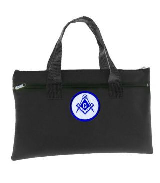 Black Masonic Tote Bag For Freemasons - Blue And White Round Classic Logo