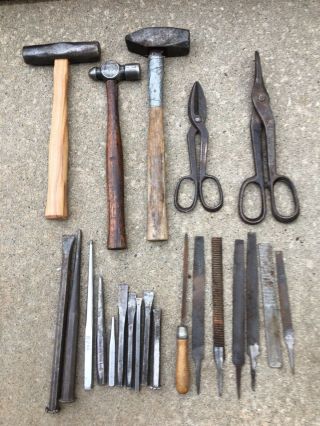 Old Vintage Tools Blacksmithing,  Hammers,  Files,  Nippers,  Cold Chisels