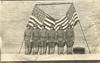 Rppc Postcard United States Child/teen Soldiers In Front Of U.  S.  Flag Wwi