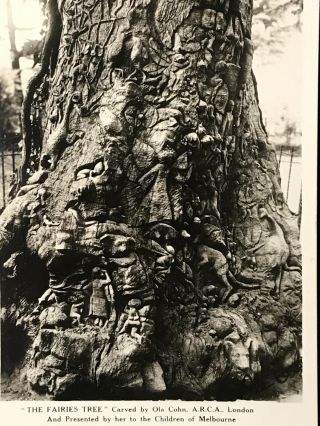 Vintage Real Photo Postcard THE FAIRIES TREE Fitzroy Gardens,  Melb OLA COHN 2