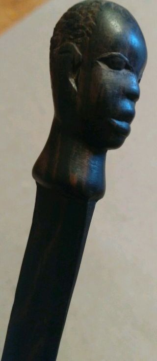 Vintage Hand Carved Wood African Letter Opener Face Head Tribal Folk Art 7 Inch