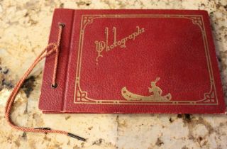 Vtg Red Photo Album Native American In Canoe Black Pages Shoestring Hinge - Euc