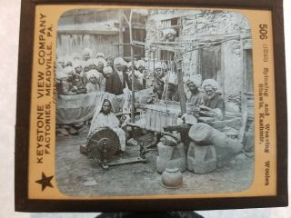 Antique Keystone Glass Camera Slide Weaving/spinning Shawls In Kashmir (506)