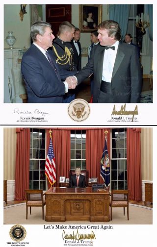 2 - Donald Trump Reagan & Oval Office Presidential Seal Signed 8x10 Picture