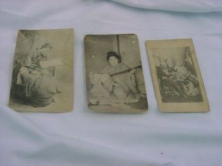 2 Old Vintage Risque Japanese Women Photo Cards & One Other Risque Drawing Card