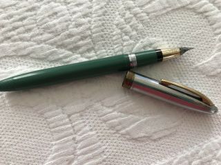 Antique/Vintage Green & Silver Sheaffer Fountain Pen - with gold trim 5