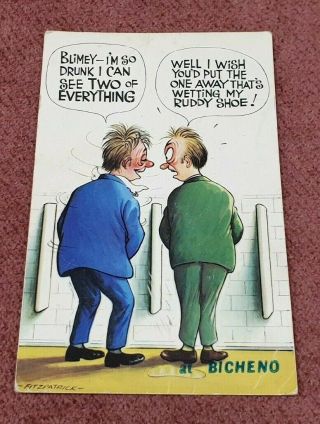 Vintage Old Comic Postcard To Men In The Loo Bicheno