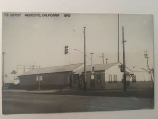 Modesto California Ts Rr Station Railroad Depot B&w Real Photo Postcard Rppc