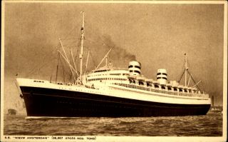 Ss Nieuw Amsterdam Flagship Of Holland America Line Vintage Steamship Postcard