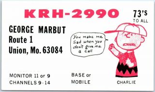 Union,  Missouri Qsl Postcard Ham Radio Card " George Marbut " W/ Charlie Brown