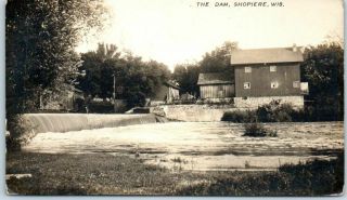 Shopiere,  Wisconsin Rppc Postcard " The Dam " River Mill Scene H.  A.  Weirick Photo