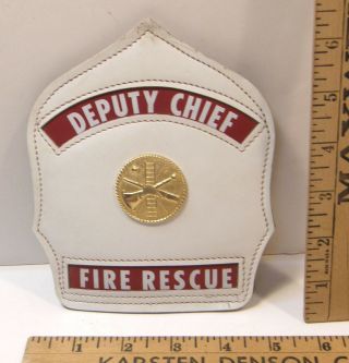 Paul Conway Leather Helmet Front Shield Deputy Chief Fire Rescue W/brass Badge